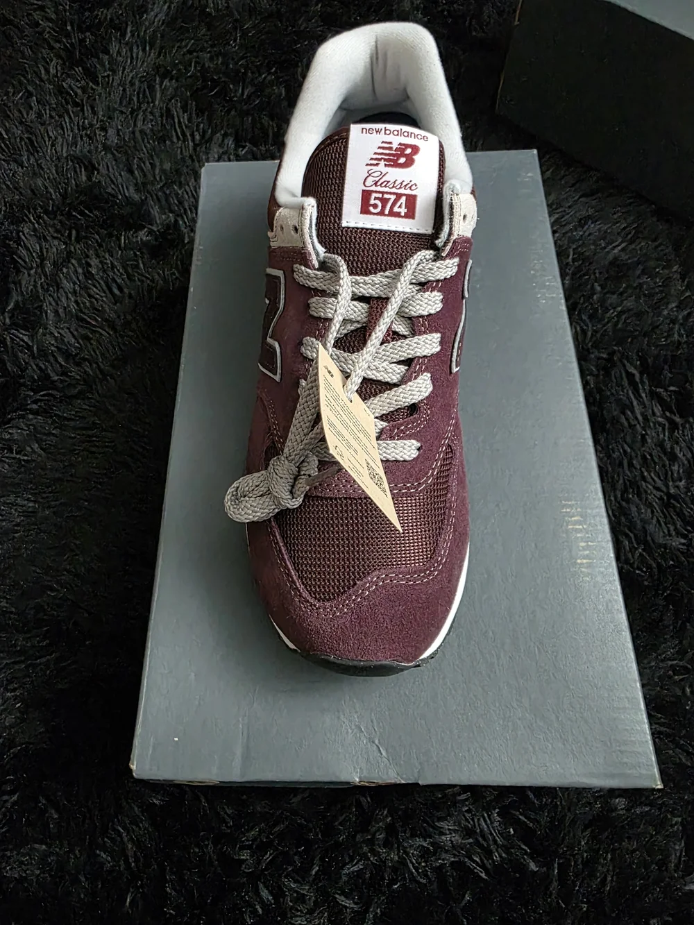New Balance Burgundy & White Suede Sneaker (Rear View)